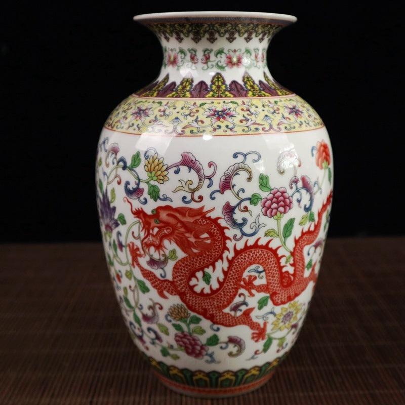 Antique Old Dragon And Phoenix Pattern Ceramic Crafts Vase Ornaments - Pacisia