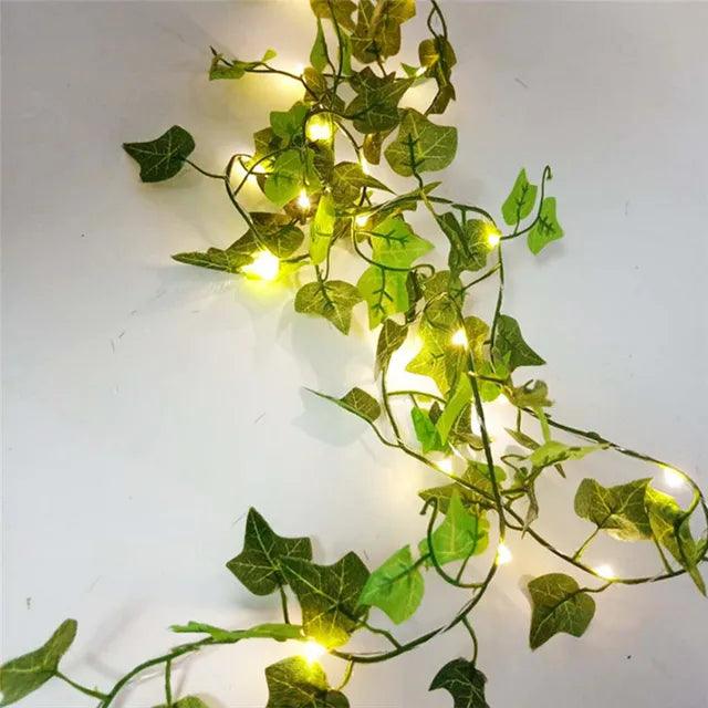 Flower Green Leaf String Lights Artificial Vine Fairy Lights Battery Powered Christmas Tree Garland Light for Weeding Home Decor - Pacisia