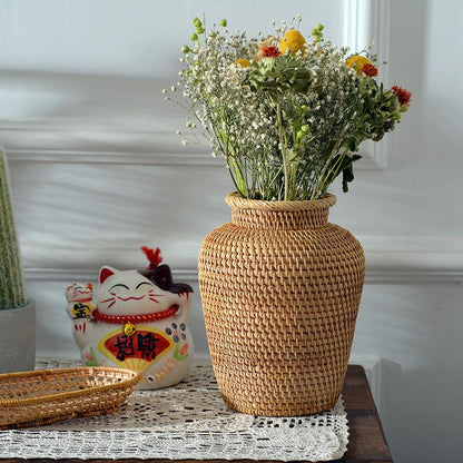 Autumn Rattan Desktop Storage Vase Shooting Props Flower Basket - Pacisia