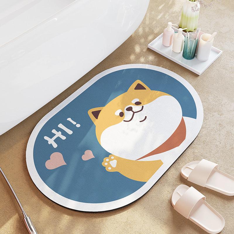 Cartoon Bathroom Diatom Mud Absorbent Cushion Toilet Door Mat Toilet Door Quick-drying Floor Mat - Pacisia