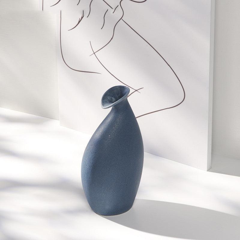 Blue Nordic Mediterranean Dry Flower Vase Living Room Simple Ceramic Creative Decoration Table Flower - Pacisia