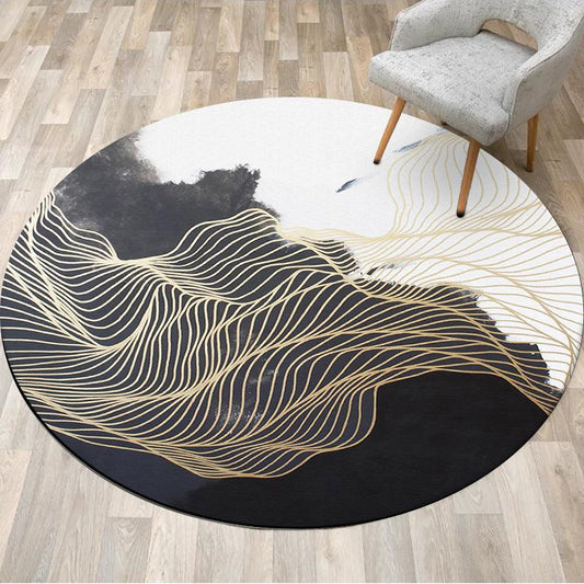 Black And White Abstract Ink Painting Gold Line Carpet - Pacisia