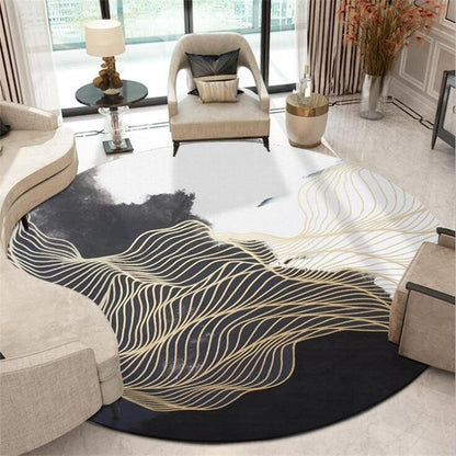 Black And White Abstract Ink Painting Gold Line Carpet - Pacisia