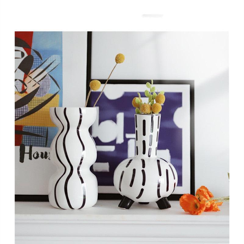 Black And White Line Geometric Home Living Room Decoration Vase - Pacisia