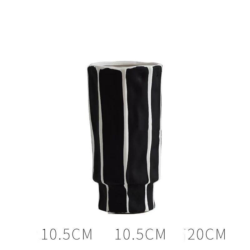 Black And White Striped Ceramic Vase From Northern Europe - Pacisia