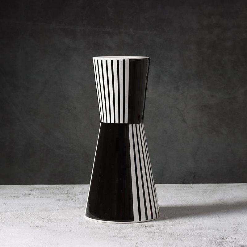 Black And White Striped Geometric Ceramic Vase Flower Ornaments - Pacisia