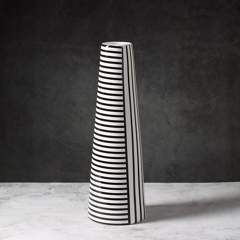 Black And White Striped Geometric Ceramic Vase Flower Ornaments - Pacisia