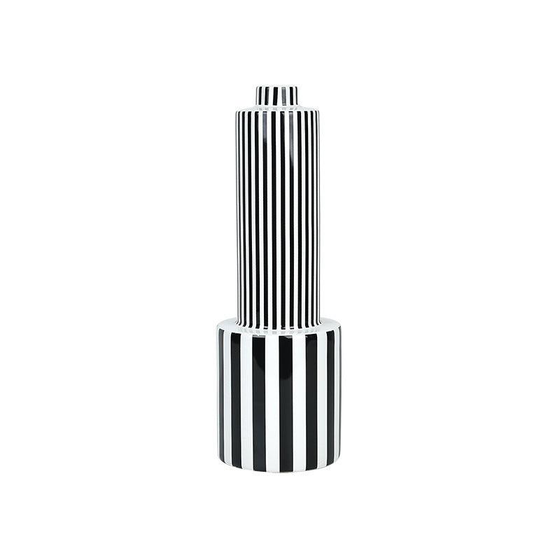 Black and White Striped Geometric Ceramic Vase - Pacisia