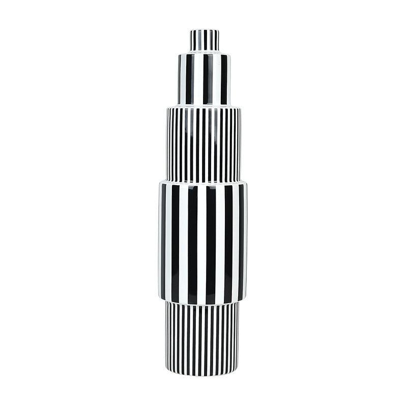 Black and White Striped Geometric Ceramic Vase - Pacisia