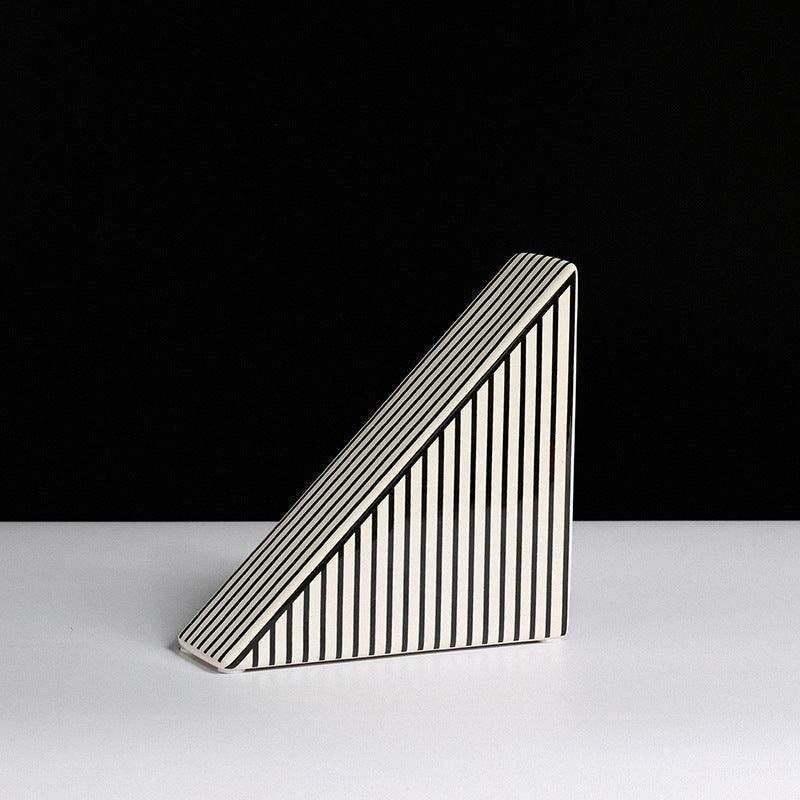 Black and White Striped Geometric Ceramic Vase - Pacisia