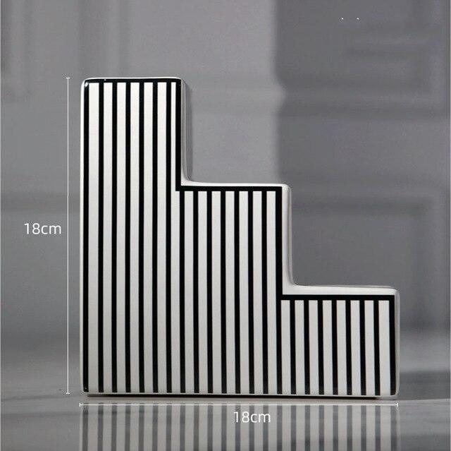 Black and White Striped Geometric Ceramic Vase - Pacisia