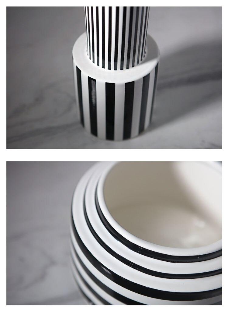 Black and White Striped Geometric Ceramic Vase - Pacisia