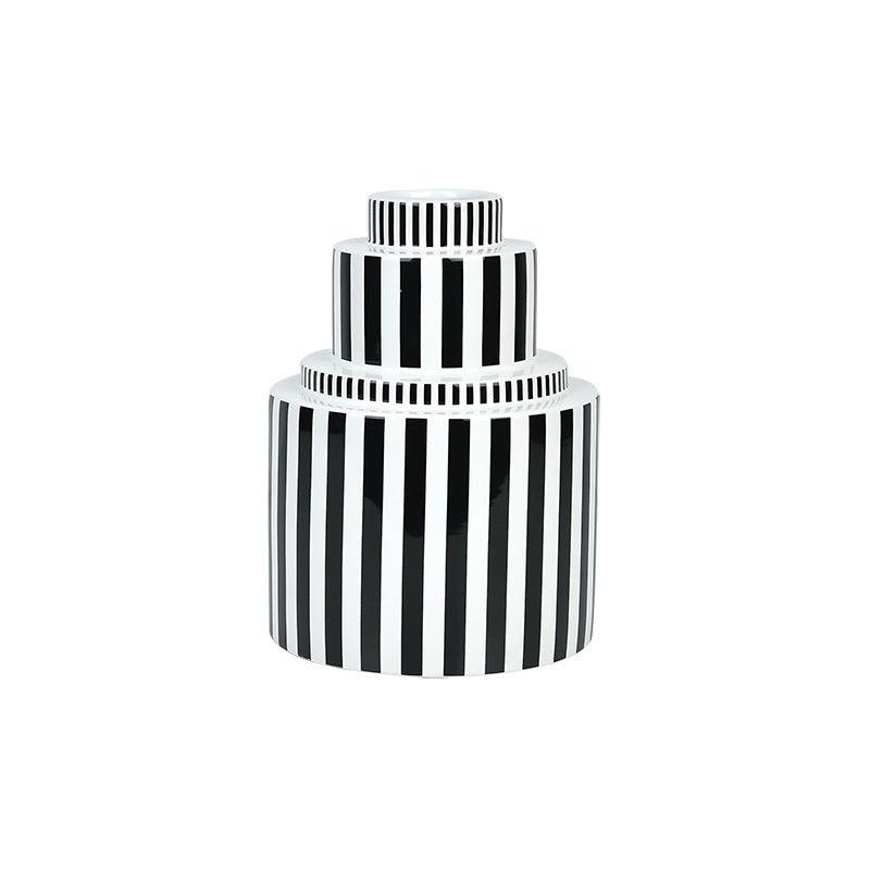 Black and White Striped Geometric Ceramic Vase - Pacisia
