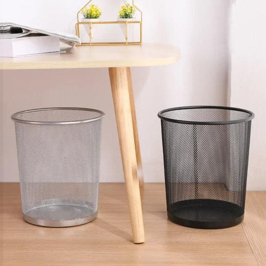 Black/Silver Metal Mesh Paper Trash Can Simple Dustbin Wastebasket Household Cleaning Tools For Home Office Recycling Bin - Pacisia