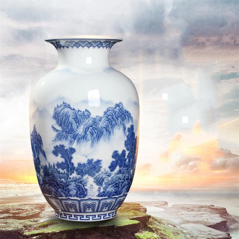 Blue And White Porcelain New Chinese Style Vase Ornament - Pacisia