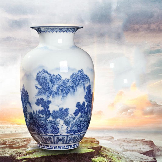Blue And White Porcelain New Chinese Style Vase Ornament - Pacisia