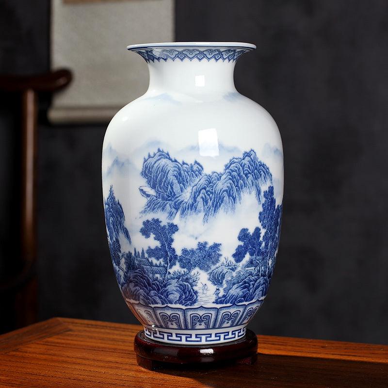Blue And White Porcelain New Chinese Style Vase Ornament - Pacisia