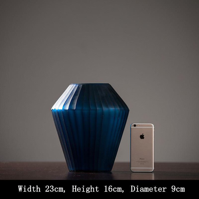 Blue Carved Glass Vase Three Piece Vertical Flower Ornaments - Pacisia