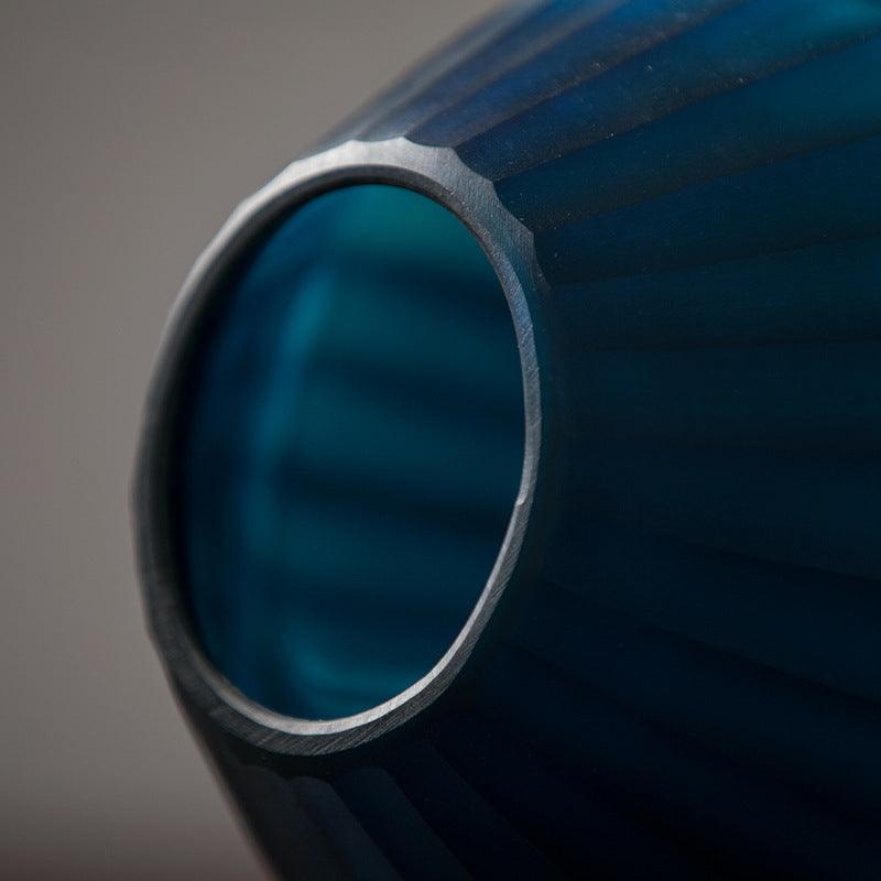 Blue Carved Glass Vase Three Piece Vertical Flower Ornaments - Pacisia