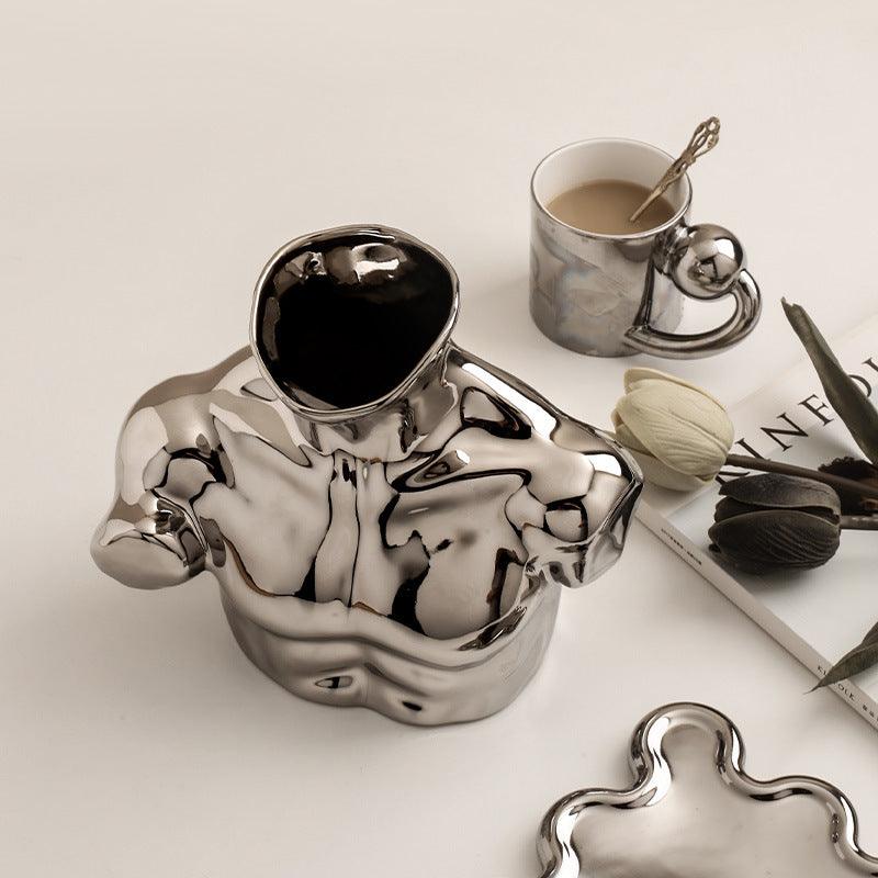 Body Art Vase Plating Ceramic Silver Floral Home Decoration Decoration - Pacisia