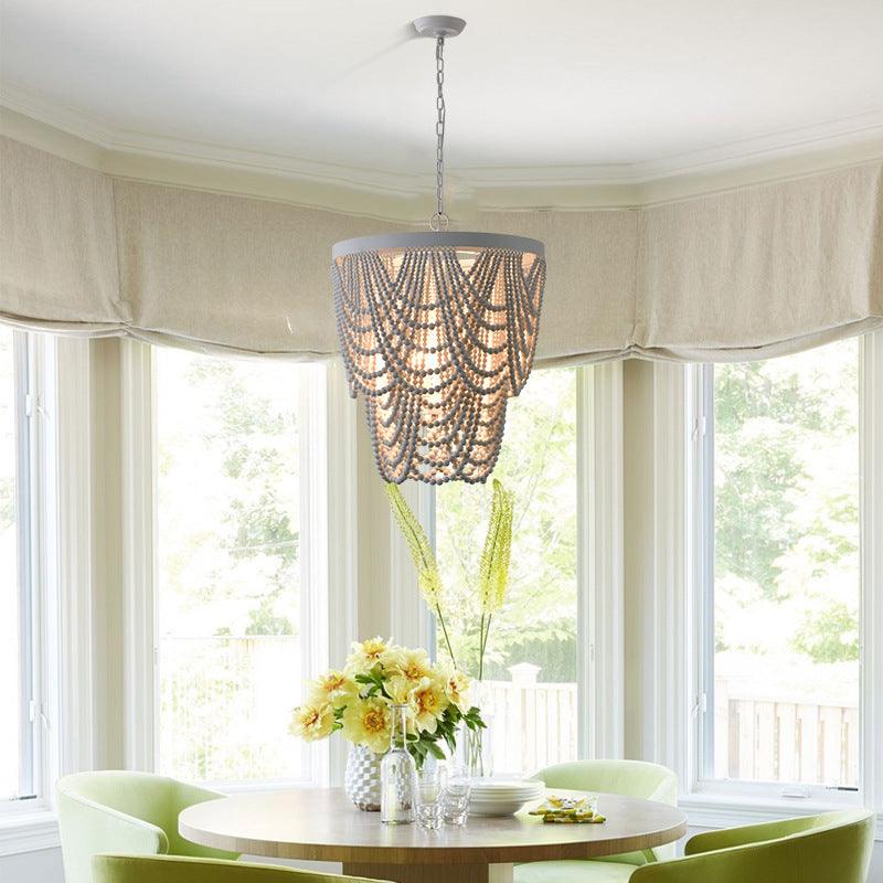 Bohemian Style Wooden Bead Chandelier In Living Room - Pacisia