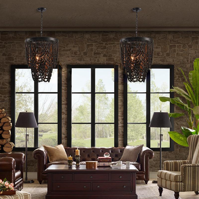 Bohemian Style Wooden Bead Chandelier In Living Room - Pacisia