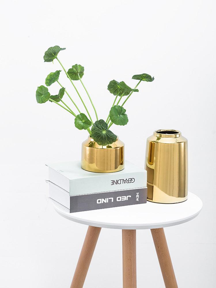 Brass Golden Ceramic Vase Nordic Home Living Room Decoration Dried Flowers Pen Holder Floral - Pacisia