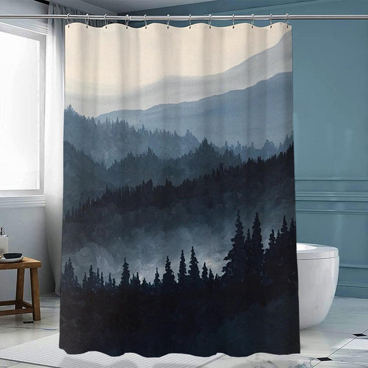 Ink Forest Shower Curtain Chinese Polyester With Hook - Pacisia