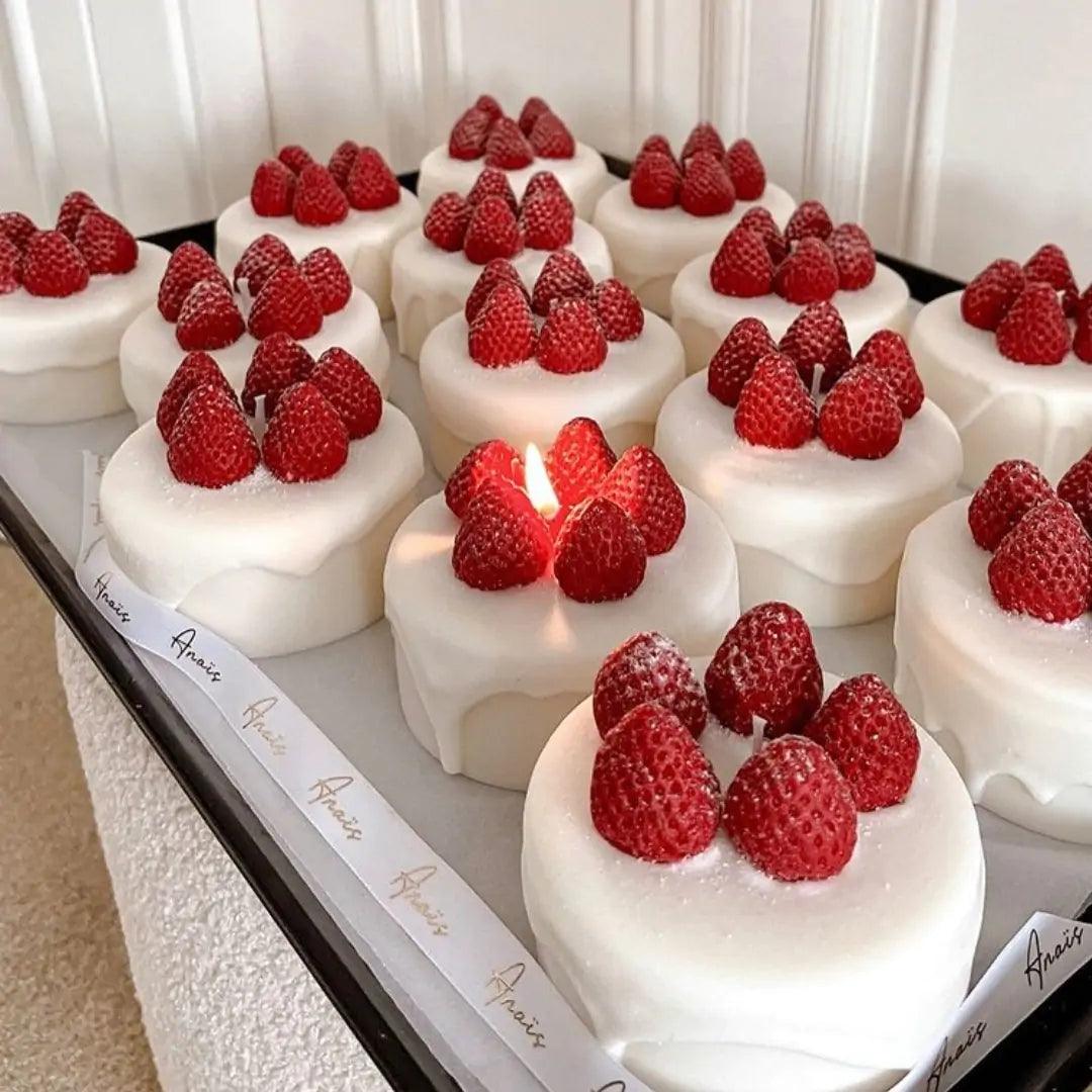 Cake-Shaped Scented Candle - Strawberry Milk Aroma Birthday Decoration - Pacisia