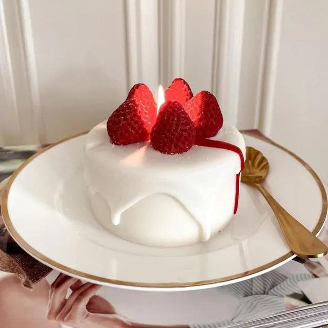 Cake-Shaped Scented Candle - Strawberry Milk Aroma Birthday Decoration - Pacisia