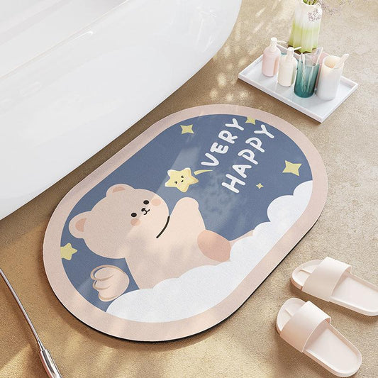 Cartoon Bathroom Diatom Mud Absorbent Cushion Toilet Door Mat Toilet Door Quick-drying Floor Mat - Pacisia