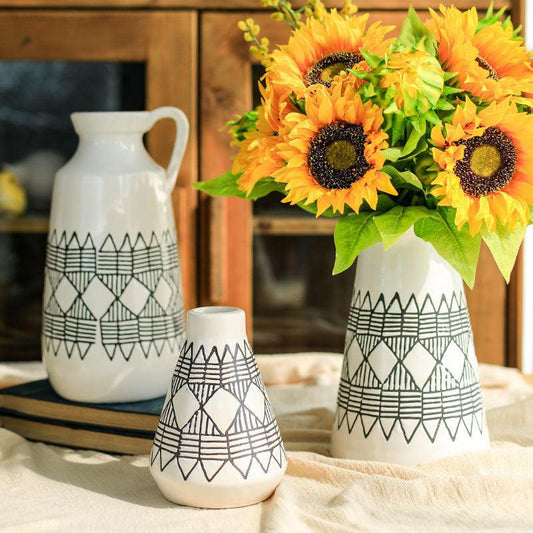 Ceramic Flower Pot Vase Retro Geometric Pattern - Pacisia