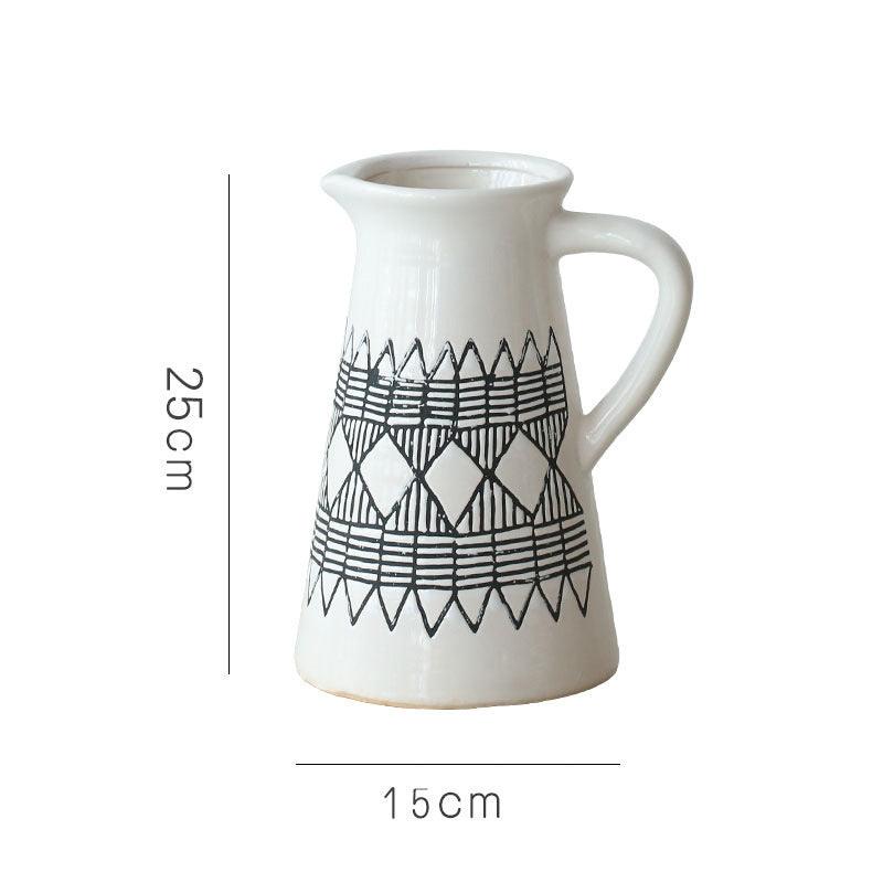 Ceramic Flower Pot Vase Retro Geometric Pattern - Pacisia