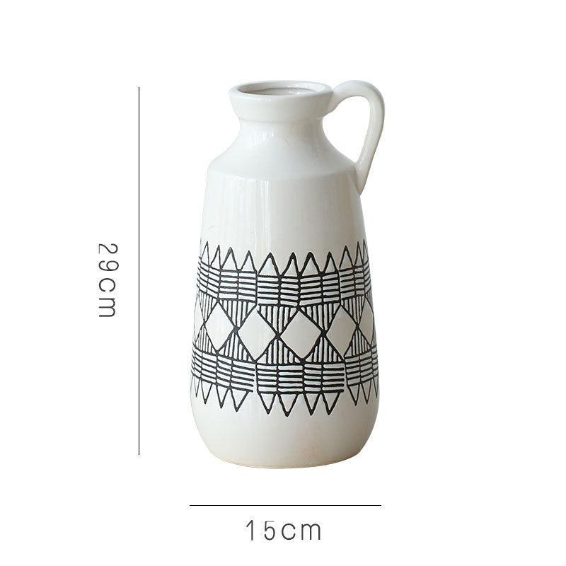 Ceramic Flower Pot Vase Retro Geometric Pattern - Pacisia