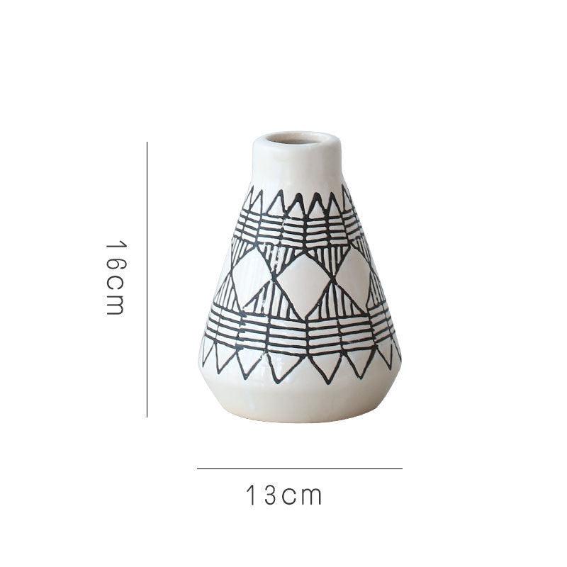 Ceramic Flower Pot Vase Retro Geometric Pattern - Pacisia