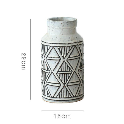 Ceramic Flower Pot Vase Retro Geometric Pattern - Pacisia