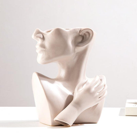 Ceramic human face art vase floral - Pacisia