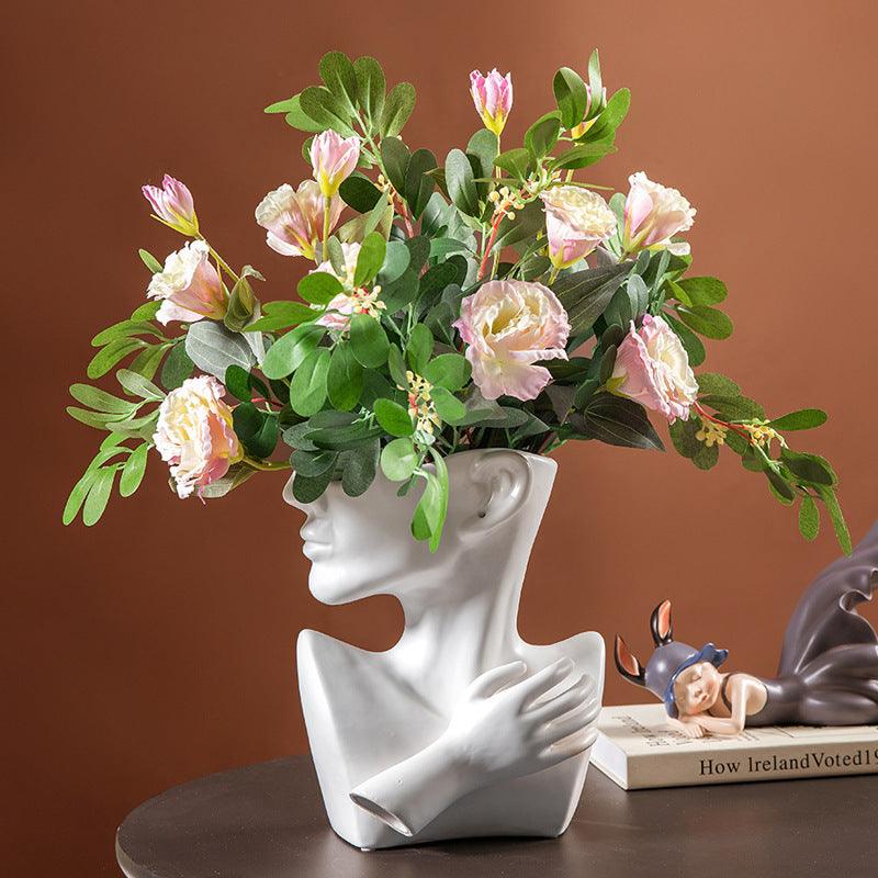 Ceramic human face art vase floral - Pacisia