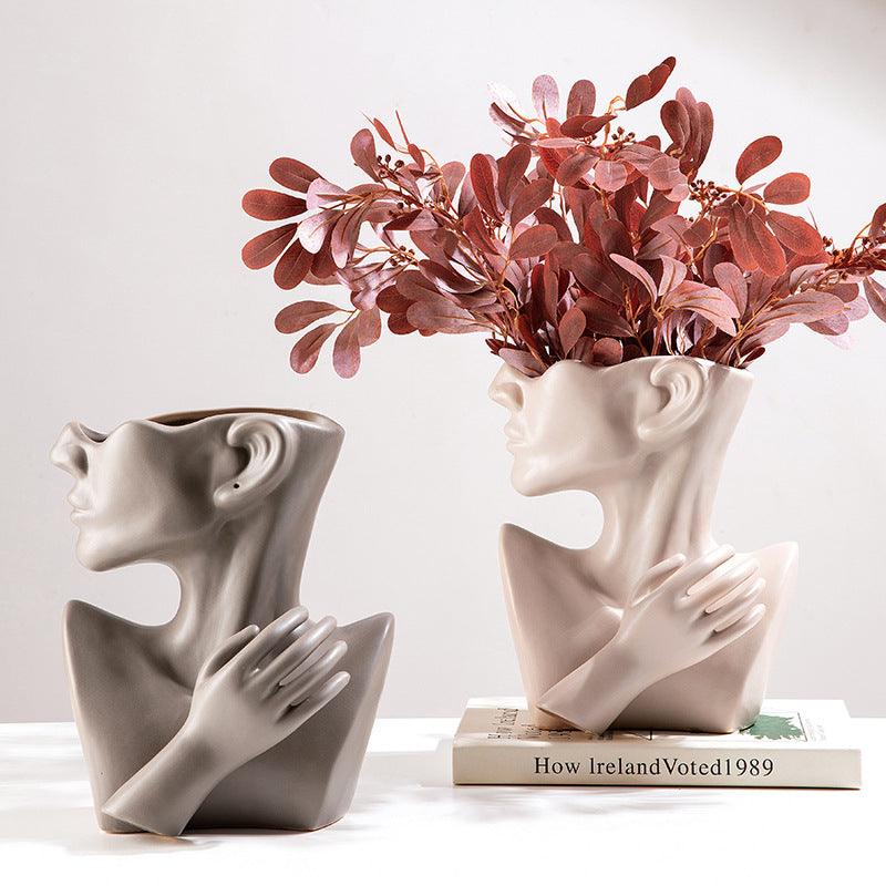 Ceramic human face art vase floral - Pacisia