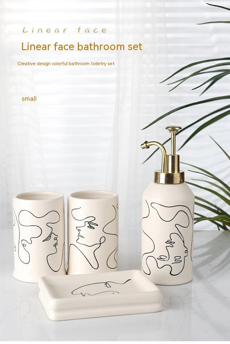Ceramic Mouthwash Cup Toothbrush Abstract Creamy-white Bathroom Hotel 4-piece Set - Pacisia