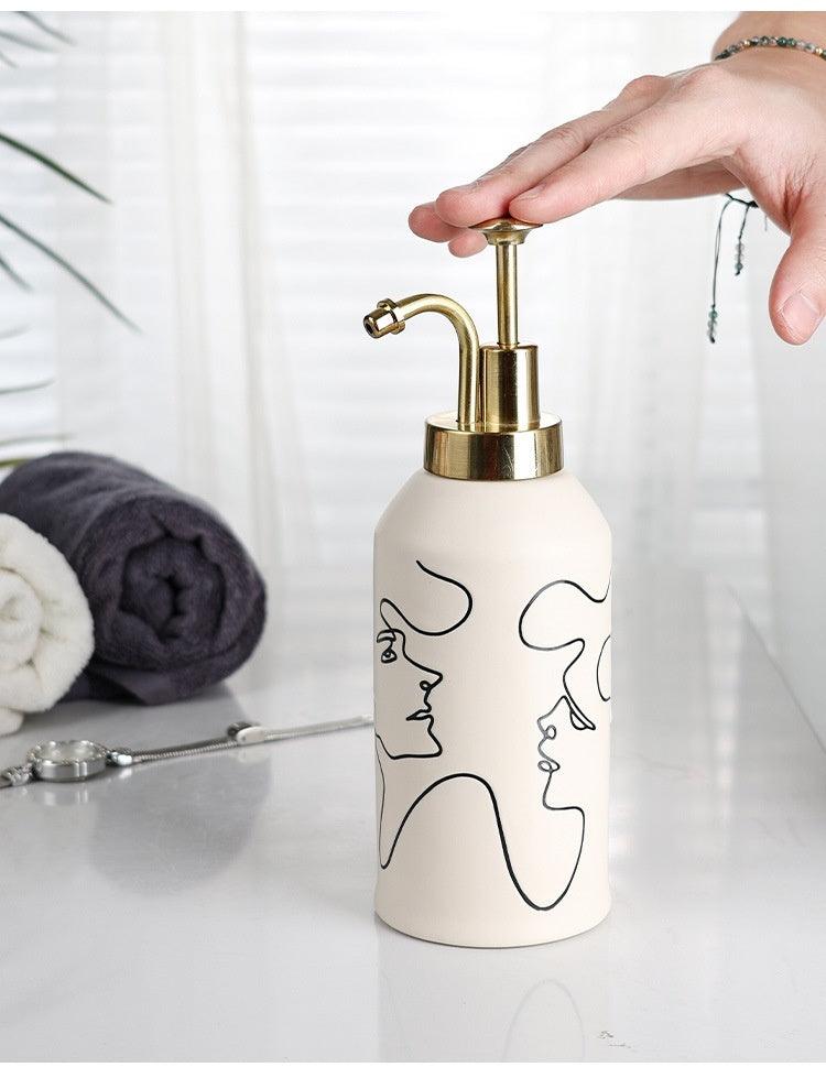 Ceramic Mouthwash Cup Toothbrush Abstract Creamy-white Bathroom Hotel 4-piece Set - Pacisia