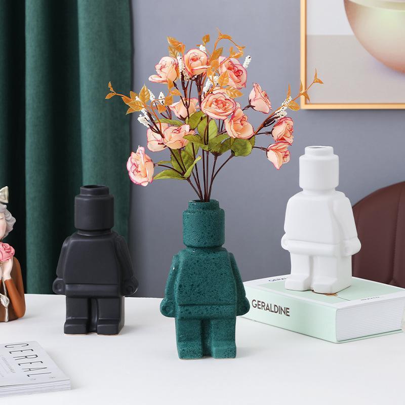 Ceramic Ornaments Living Room Decoration Dry Flower Flower Inserted Robot Vase - Pacisia