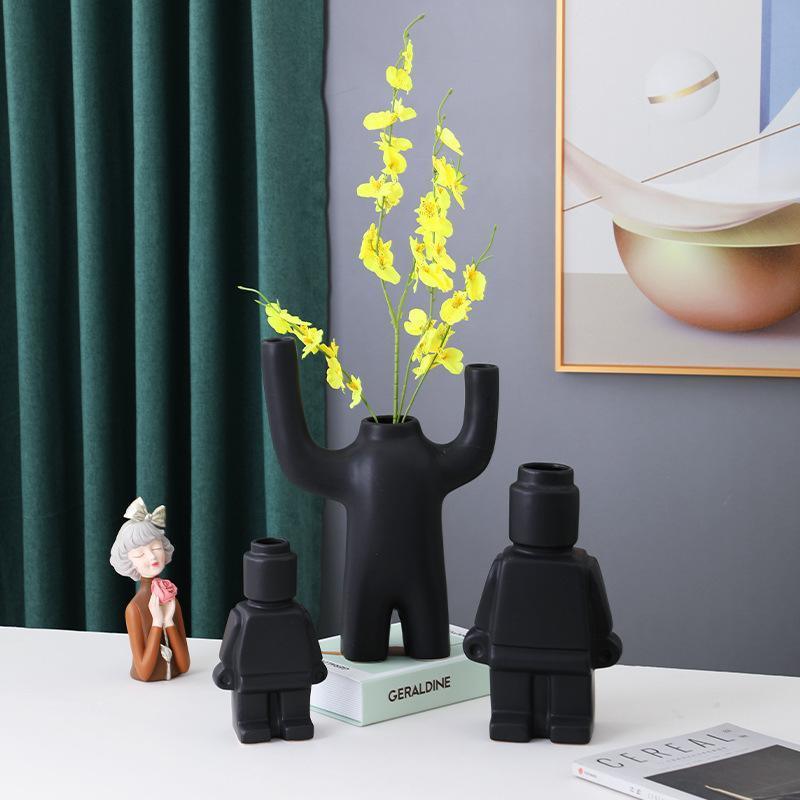 Ceramic Ornaments Living Room Decoration Dry Flower Flower Inserted Robot Vase - Pacisia