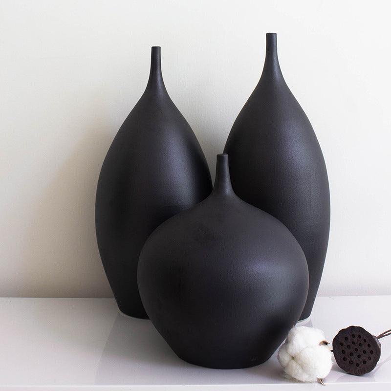 Ceramic Vase Black Flower Arrangement Living Room Decoration Handmade - Pacisia