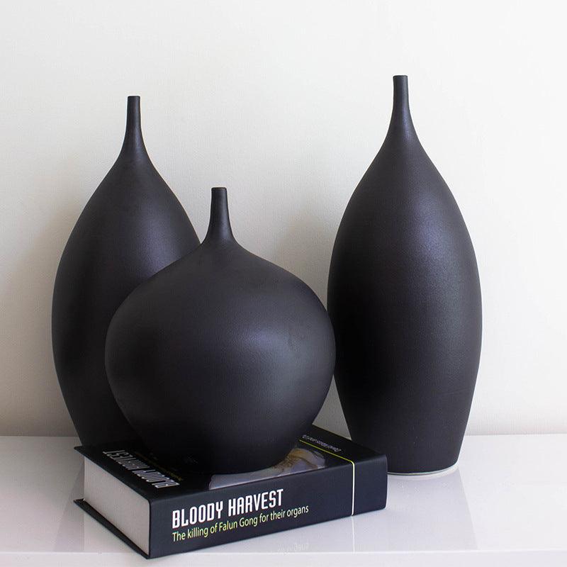 Ceramic Vase Black Flower Arrangement Living Room Decoration Handmade - Pacisia