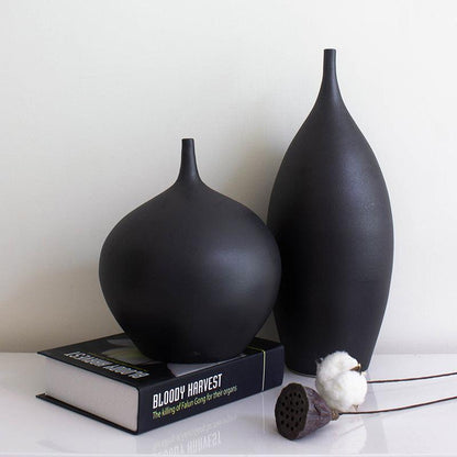 Ceramic Vase Black Flower Arrangement Living Room Decoration Handmade - Pacisia