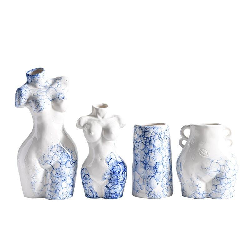 Ceramic Vase Decoration Art Body Small Blue And White Texture Homestay - Pacisia
