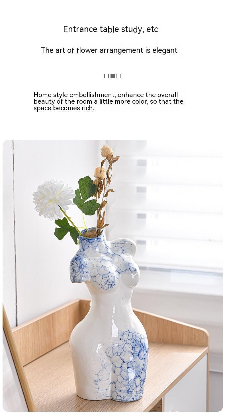 Ceramic Vase Decoration Art Body Small Blue And White Texture Homestay - Pacisia