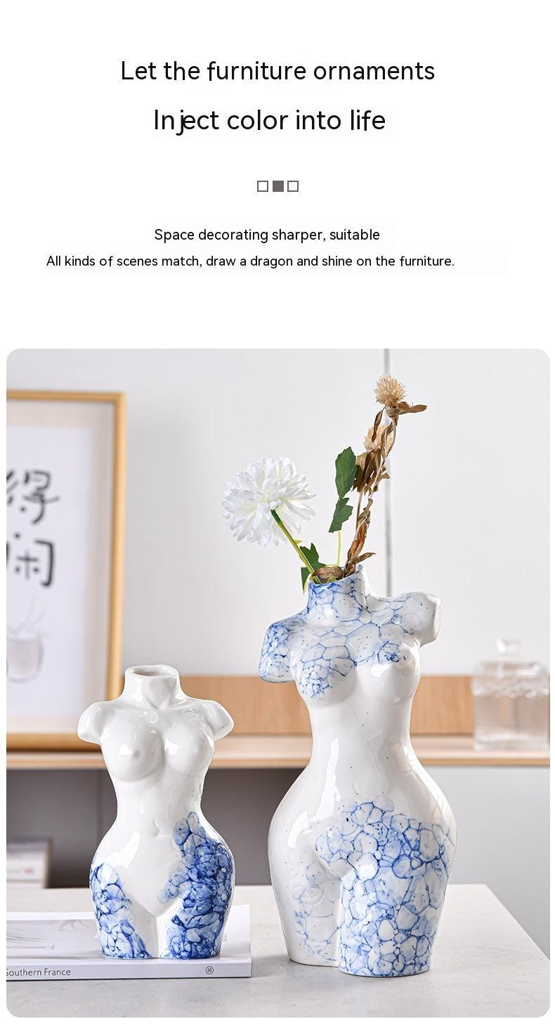 Ceramic Vase Decoration Art Body Small Blue And White Texture Homestay - Pacisia