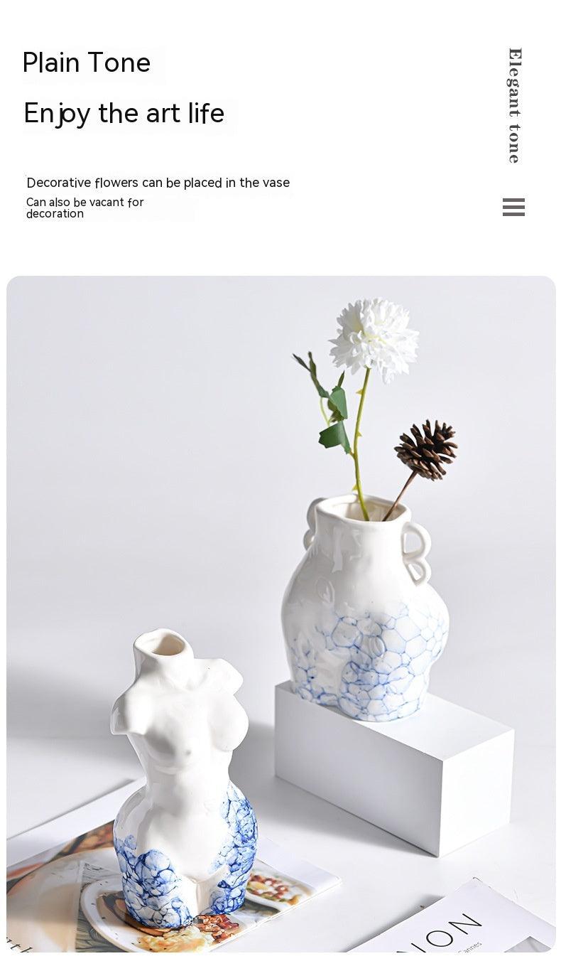 Ceramic Vase Decoration Art Body Small Blue And White Texture Homestay - Pacisia